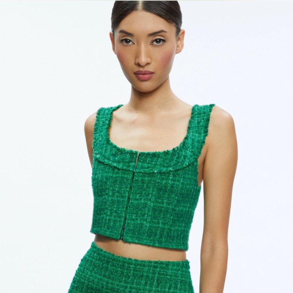 Alice + Olivia Green Tweed Crop Top